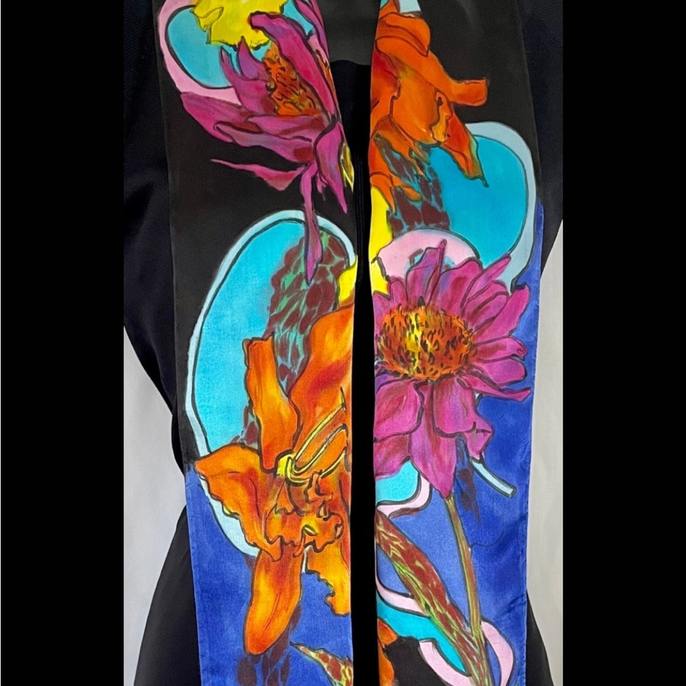 Charmeuse Hand Painted Lilly Silk Scarf